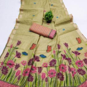 Lissome Green Pure Munga Cotton Silk Saree With Inspiring Blouse Piece