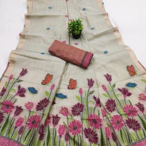 Profuse Grey Pure Munga Cotton Silk Saree With Exquisite Blouse Piece