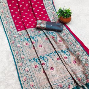 Unequalled Dark Pink Soft Banarasi Silk Saree With Scintilla Blouse Piece
