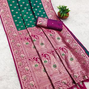 Profuse Green Soft Banarasi Silk Saree With Fancifull Blouse Piece