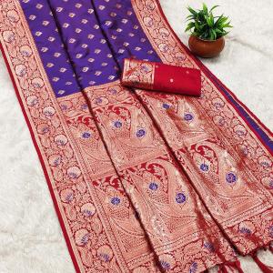 Imaginative Purple Soft Banarasi Silk Saree With Ailurophile Blouse Piece