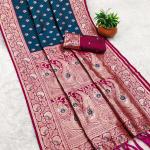 Scrumptious Rama Soft Banarasi Silk Saree With Glamorous Blouse Piece