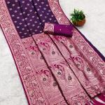 Exquisite Wine Soft Banarasi Silk Saree With Magnificat Blouse Piece