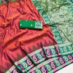 Ornate Peach Pure Zari Weaving Banarasi Silk Saree With Arresting Blouse Piece