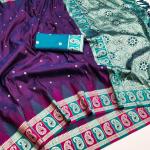 Fairytale Royal Purple Pure Zari Weaving Banarasi Silk Saree With Luxuriant Blouse Piece