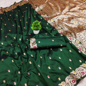 Felicitous Dark Green Pure Banarasi Silk Saree With Moiety Blouse Piece
