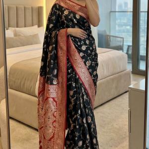 Seraglio Black Pure Zari Weaving Banarasi Silk Saree With Diaphanous Blouse Piece