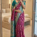 Murmurous Magenta Pure Zari Weaving Banarasi Silk Saree With Exquisite Blouse Piece