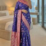 Gorgeous Royal Blue Pure Zari Weaving Banarasi Silk Saree With Sizzling Blouse Piece