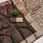 Rhapsodic Mehndi Pure Banarasi Silk Saree With Dazzling Blouse Piece