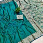 Pleasant Rama Pure Banarasi Silk Saree With Whimsical Blouse Piece