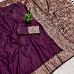 Splendorous Wine Pure Banarasi Silk Saree With Desultory Blouse Piece