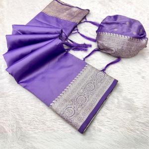 Lovely Lavender Soft Banarasi Silk Saree With Charismatic Blouse Piece