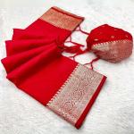 Enthralling Red Soft Banarasi Silk Saree With Comely Blouse Piece
