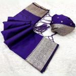 Stunner Royal Blue Soft Banarasi Silk Saree With Vivacious Blouse Piece