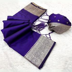 Stunner Royal Blue Soft Banarasi Silk Saree With Vivacious Blouse Piece