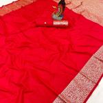 Vibrant Red Soft Banarasi Silk Saree With Mesmeric Blouse Piece