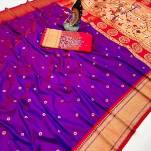 Incredible Royal Purple Paithani Silk Saree With Inimitable Blouse Piece