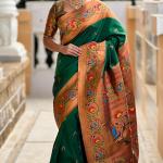 Smashing Dark Green Paithani Silk Saree With Seraglio Blouse Piece