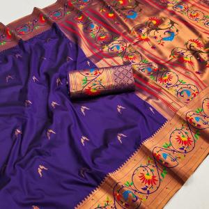 Refreshing Purple Paithani Silk Saree With Classy Blouse Piece