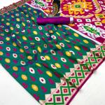 Trendy Green Soft Banarasi Ikkat Saree With Adorning Blouse Piece