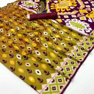 Zephyr Mustard Soft Banarasi Ikkat Saree With Classic Blouse Piece