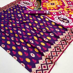 Elaborate Purple Soft Banarasi Ikkat Saree With Desirable Blouse Piece