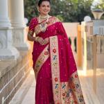 Flattering Dark Pink Paithani Silk Saree With Embrocation Blouse Piece