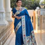 Fragrant Navy Blue Paithani Silk Saree With Mesmeric Blouse Piece
