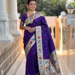 Whimsical Royal Blue Paithani Silk Saree With Enthralling Blouse Piece