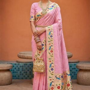 Resonant Baby Pink Paithani Silk Saree With Mellifluous Blouse Piece