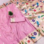 Resonant Baby Pink Paithani Silk Saree With Mellifluous Blouse Piece