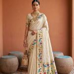 Refreshing Beige Paithani Silk Saree With Exuberant Blouse Piece