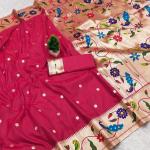 Seraglio Dark Pink Paithani Silk Saree With Stylish Blouse Piece