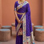 Pulsating Navy Blue Paithani Silk Saree With Efflorescence Blouse Piece