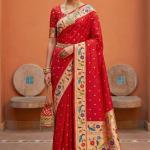 Transcendent Red Paithani Silk Saree With Beautiful Blouse Piece