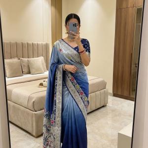 Marvellous Blue Viscose Dola Silk Saree With Smart Blouse Piece