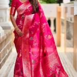 Skinny Dark Pink Pure Zari Weaving Banarasi Silk Saree With Seraglio Blouse Piece