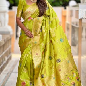 Scintilla Parrot Pure Zari Weaving Banarasi Silk Saree With Adorable Blouse Piece