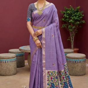 Winsome Lavender Pure Munga Cotton Silk Saree With Enamoring Blouse Piece