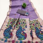 Winsome Lavender Pure Munga Cotton Silk Saree With Enamoring Blouse Piece