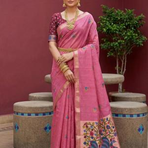 Transcendent Pink Pure Munga Cotton Silk Saree With Elegant Blouse Piece
