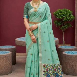 Gratifying Sea Green Pure Munga Cotton Silk Saree With Serendipity Blouse Piece