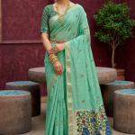 Staring Turquoise Pure Munga Cotton Silk Saree With Precious Blouse Piece