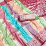 Petrichor Multicolor Soft Banarasi Silk Saree With Preferable Blouse Piece