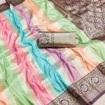 Smashing Multicolor Soft Banarasi Silk Saree With Sizzling Blouse Piece