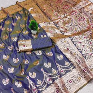 Lissome Grey Soft Banarasi Silk Saree With Imaginative Blouse Piece