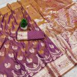 Flamboyant Lavender Soft Banarasi Silk Saree With Adoring Blouse Piece