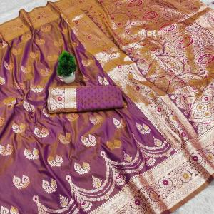 Flamboyant Lavender Soft Banarasi Silk Saree With Adoring Blouse Piece