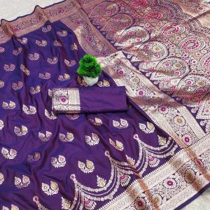 Stunner Purple Soft Banarasi Silk Saree With Admirable Blouse Piece